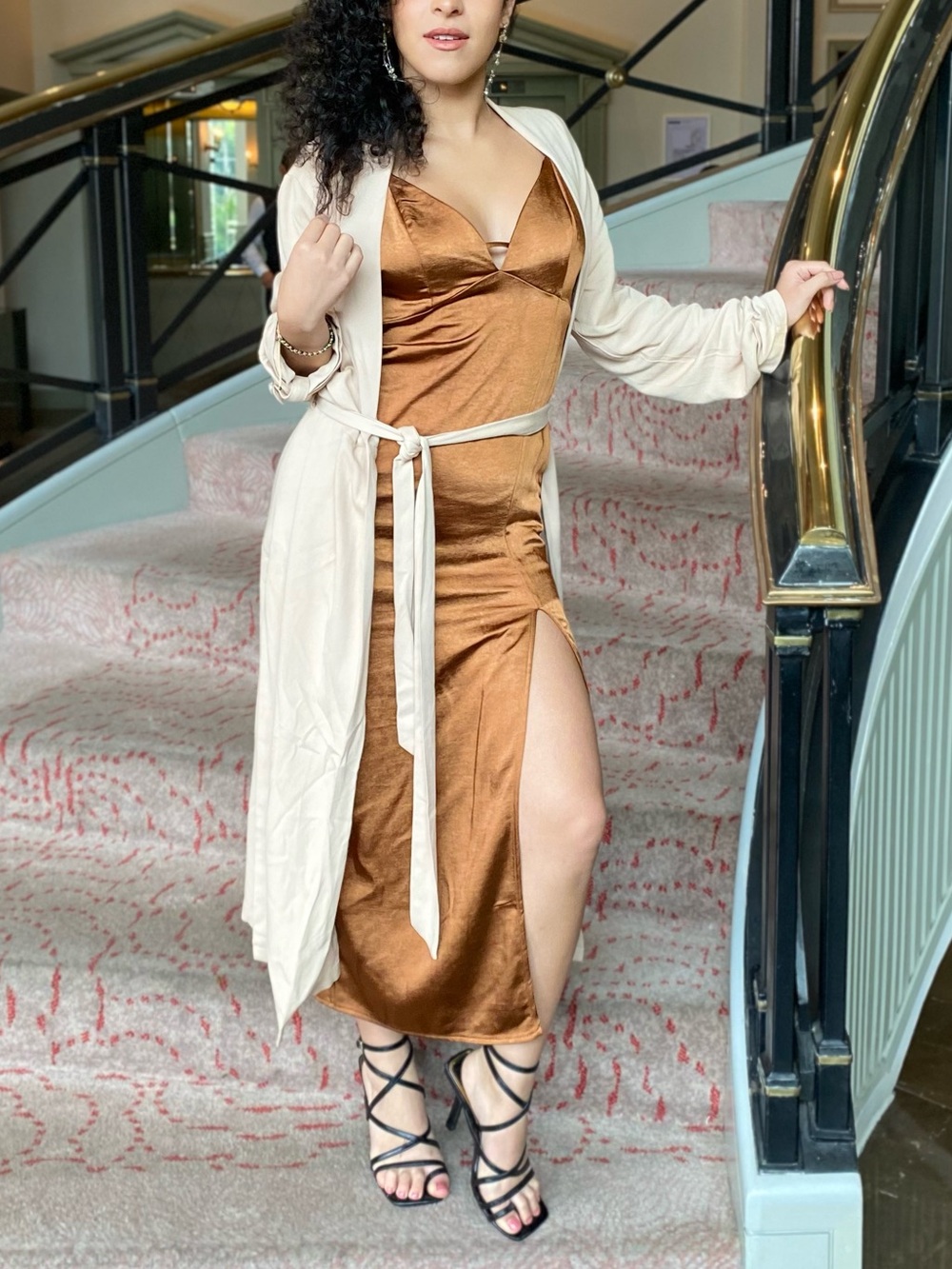 Wild Fable Satin Slip Midi Dress in Terracotta